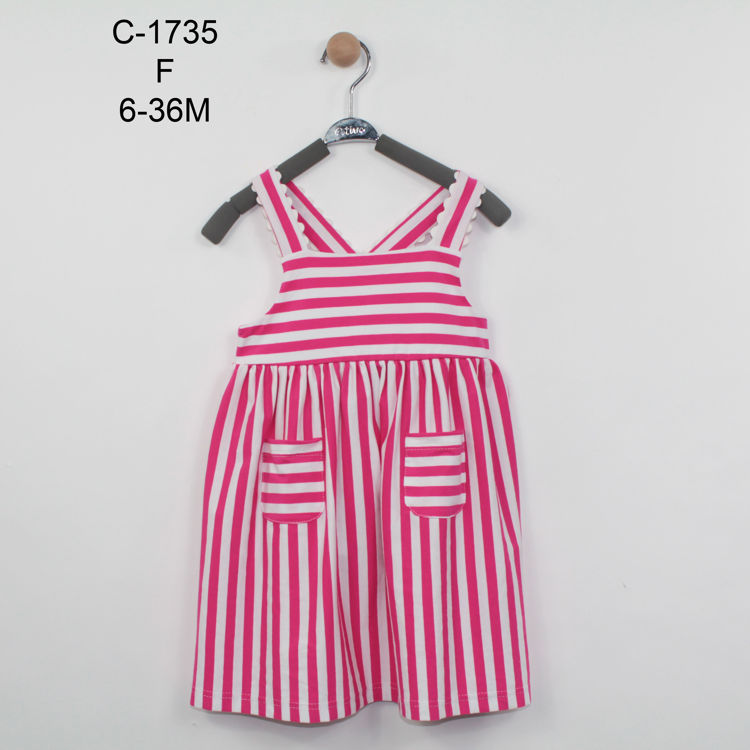 Picture of C1735 GIRLS COTTON STRIPED DRESS WITH TWO FRONT POCKETS